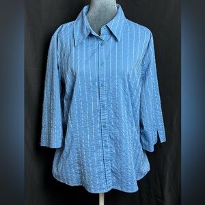 Apt. 9 Women's Blue & White Striped 3/4 Sleeve Button-Down Blouse Shirt Size 1X